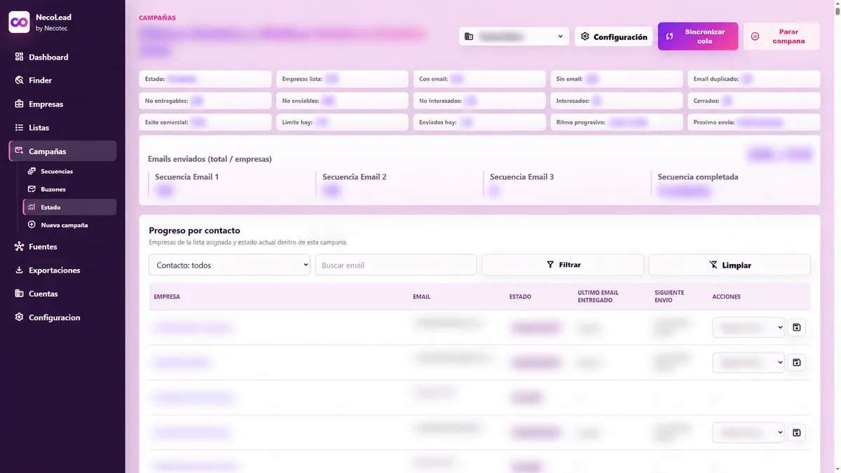 Captura de Lead Finder · NecoLead: Buscar empresas y organizar el seguimiento