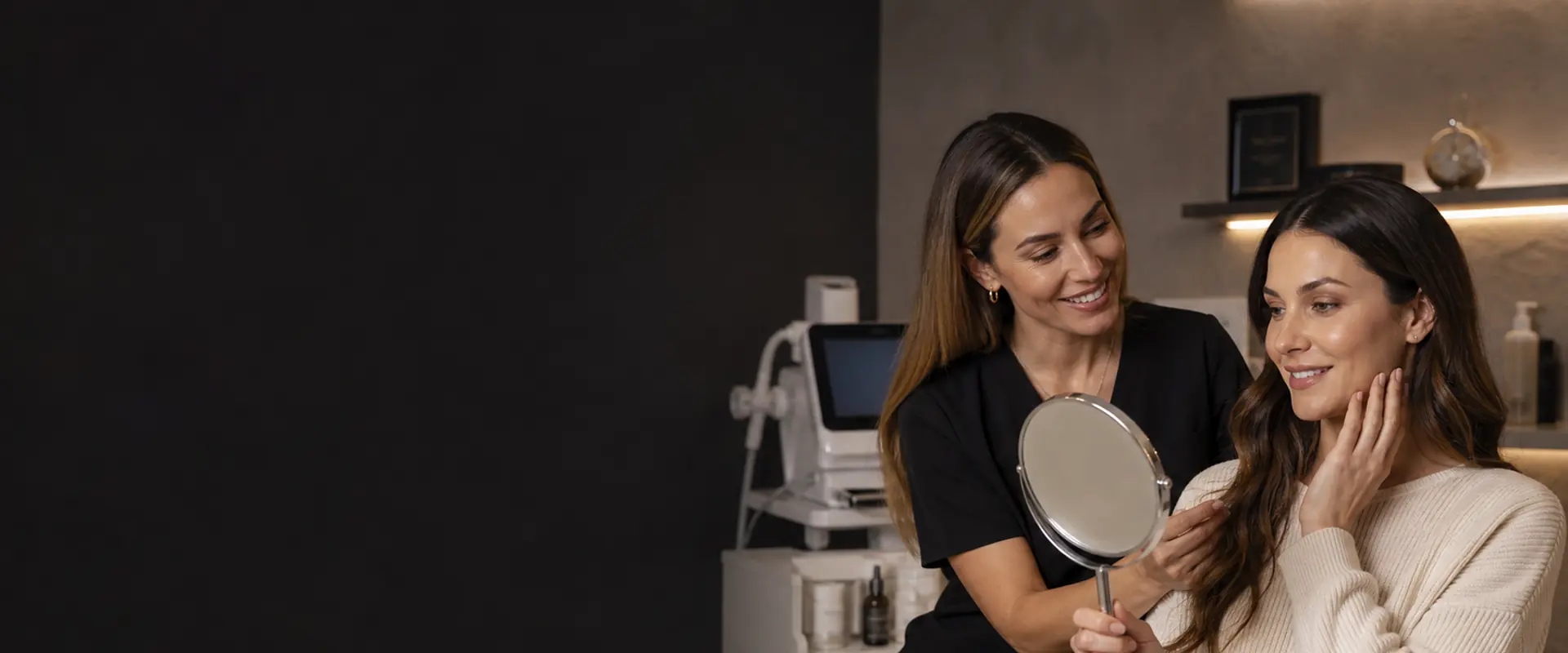 Especialista atendiendo a una paciente en una clínica estética